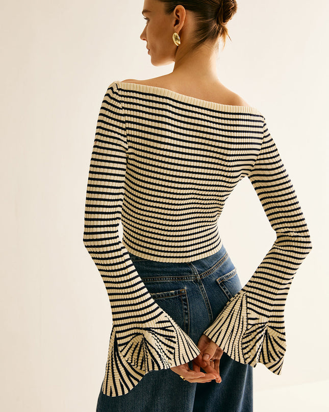 Top met gestreepte ruche mouwen