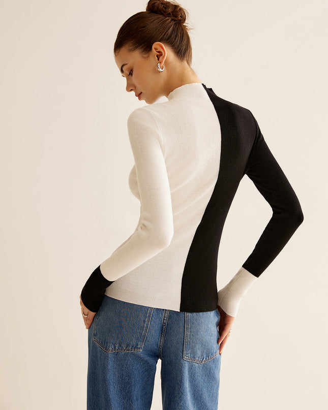 Tweekleurige slanke gebreide top