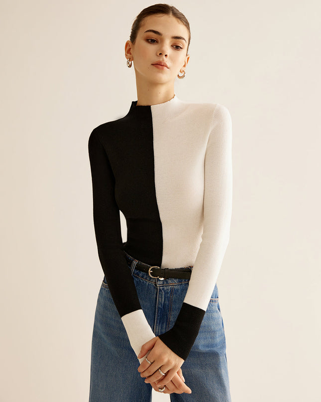 Tweekleurige slanke gebreide top