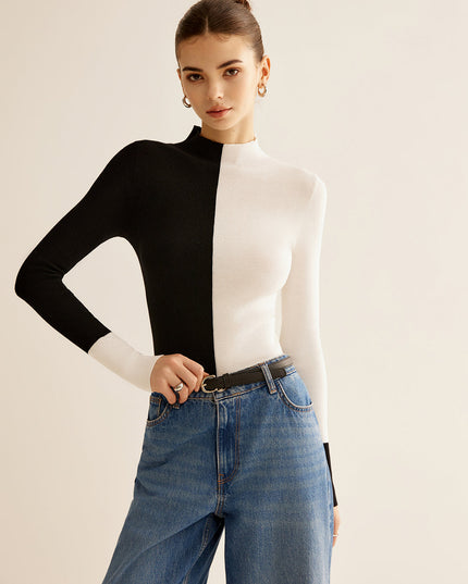Tweekleurige slanke gebreide top