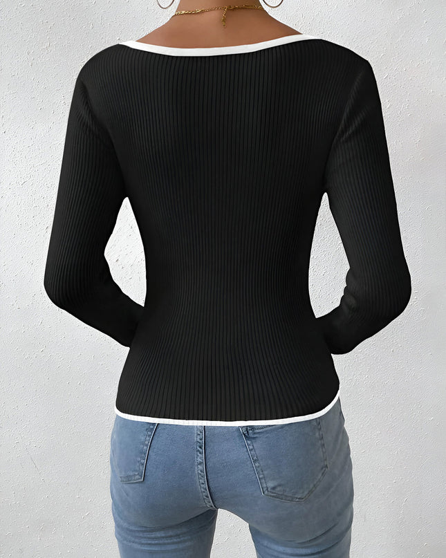 Elegante gebreide top met contrasterende randen