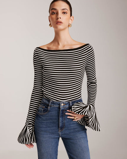 Top met gestreepte ruche mouwen
