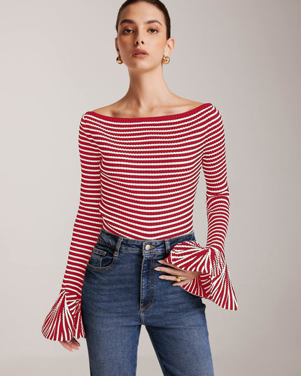 Top met gestreepte ruche mouwen