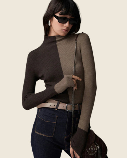 Tweekleurige slanke gebreide top