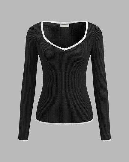 Elegante gebreide top met contrasterende randen
