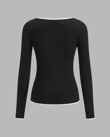 Elegante gebreide top met contrasterende randen