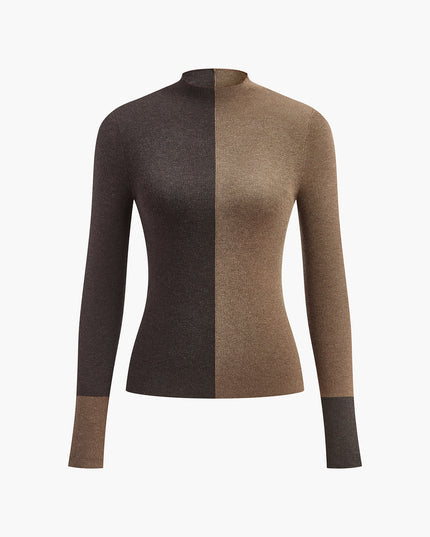 Tweekleurige slanke gebreide top