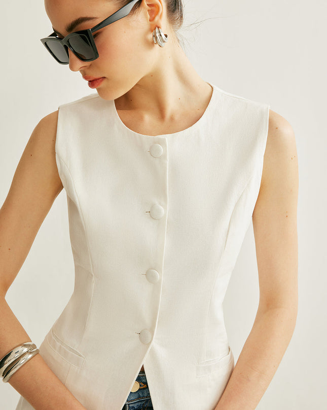 Mouwloos vest met knoopdetail