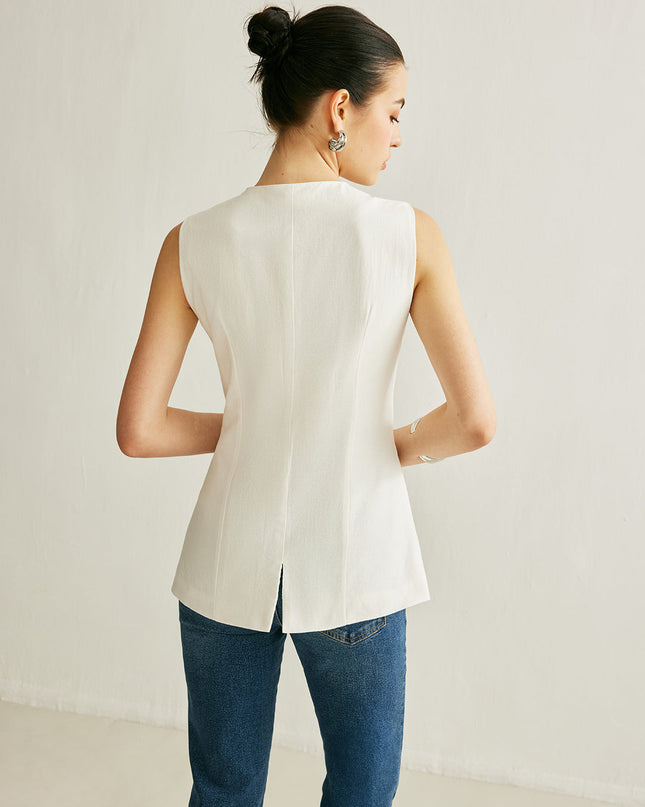 Mouwloos vest met knoopdetail