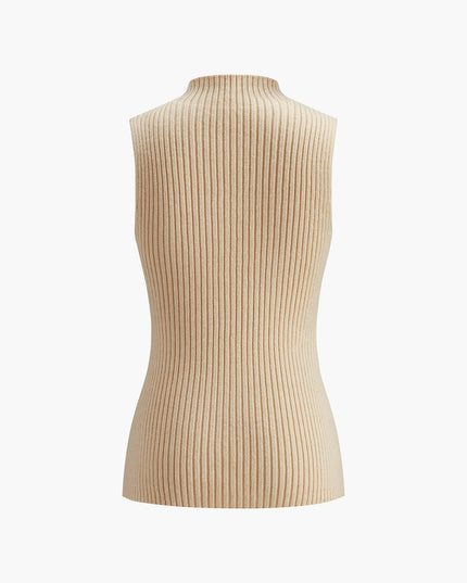 Minimalistisch geribbeld tanktopje met hoge halslijn