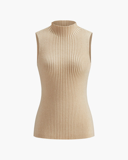 Minimalistisch geribbeld tanktopje met hoge halslijn