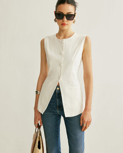 Mouwloos vest met knoopdetail