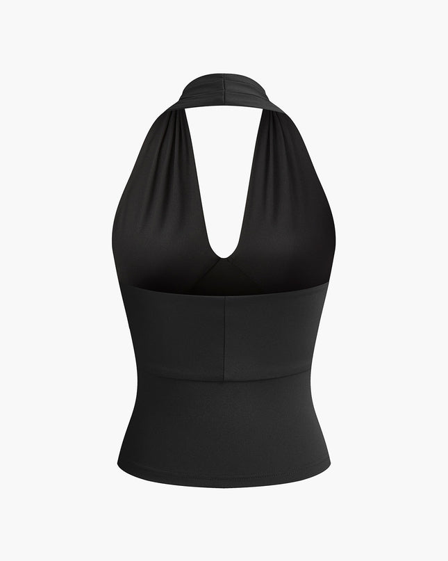 Tanktop met V-hals, halternek en open rug