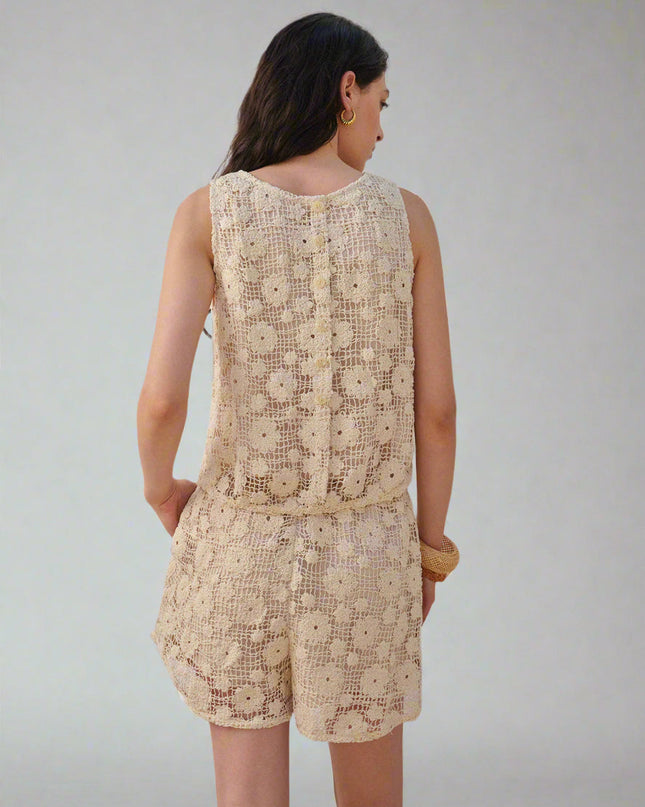 Mouwloze katoenen top met bloemenprint en korte broek