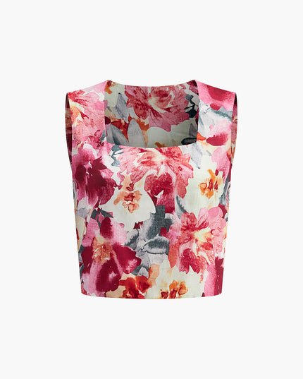Mouwloos topje en korte broek met bloemenmotief