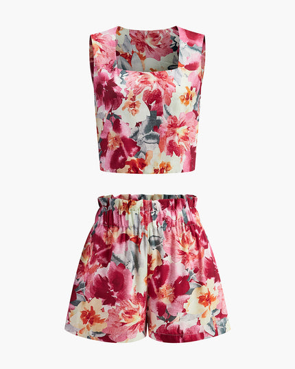 Mouwloos topje en korte broek met bloemenmotief