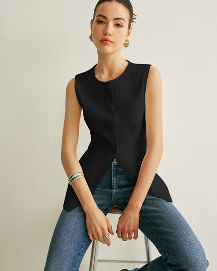 Mouwloos vest met knoopdetail