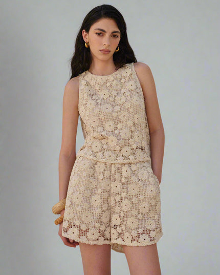 Mouwloze katoenen top met bloemenprint en korte broek