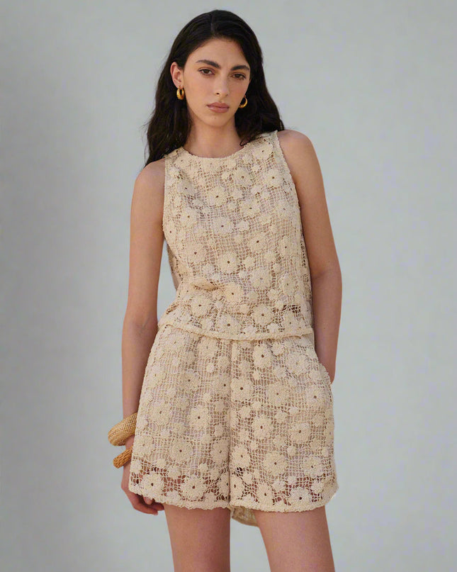 Mouwloze katoenen top met bloemenprint en korte broek