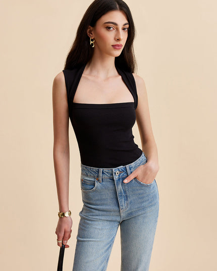 Geribbeld tanktopje met vierkante halslijn