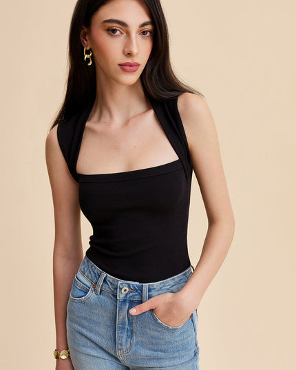 Geribbeld tanktopje met vierkante halslijn