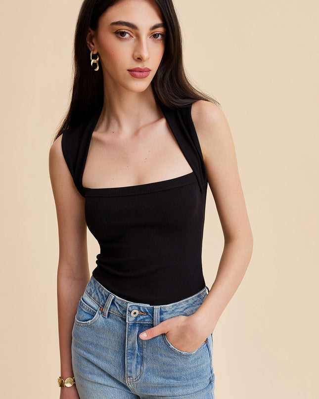 Geribbeld tanktopje met vierkante halslijn