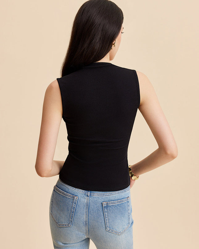 Geribbeld tanktopje met vierkante halslijn