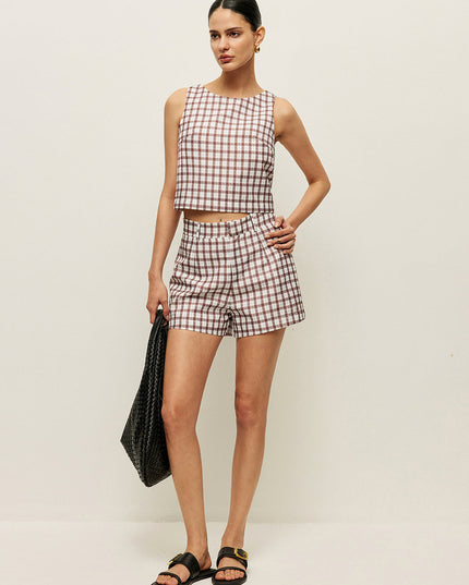 Geruite mouwloze crop top met shorts