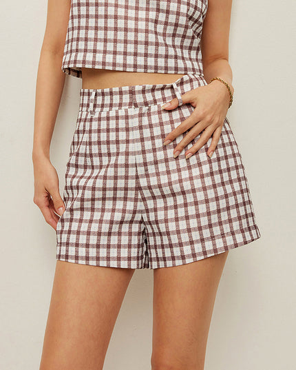 Geruite mouwloze crop top met shorts