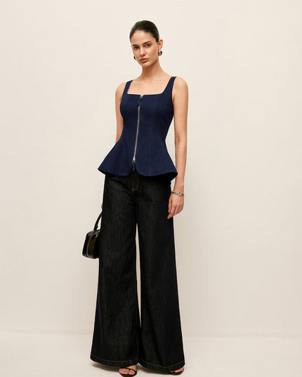 Lange denim top met rits