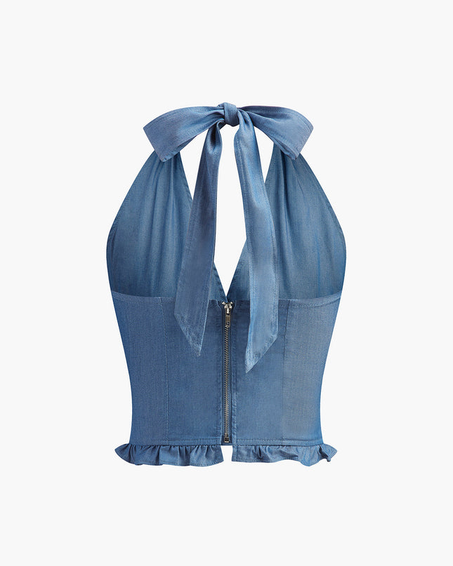 Denim haltertop met nekband