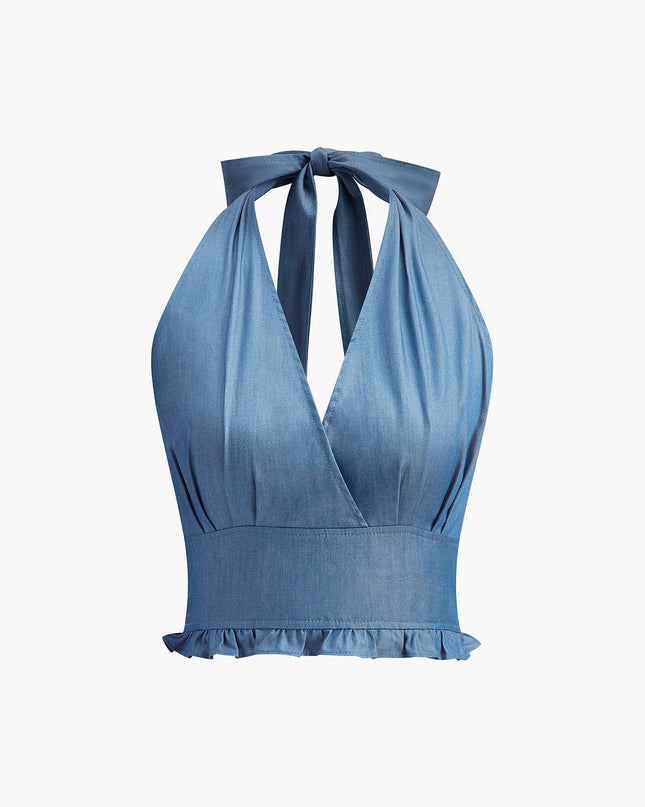 Denim haltertop met nekband