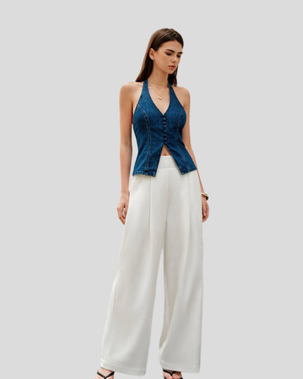 Denim top met halternekknoopdetail
