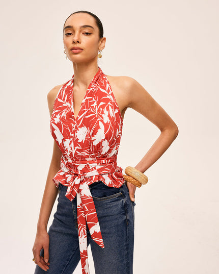 Bloemen haltertop met tailleband