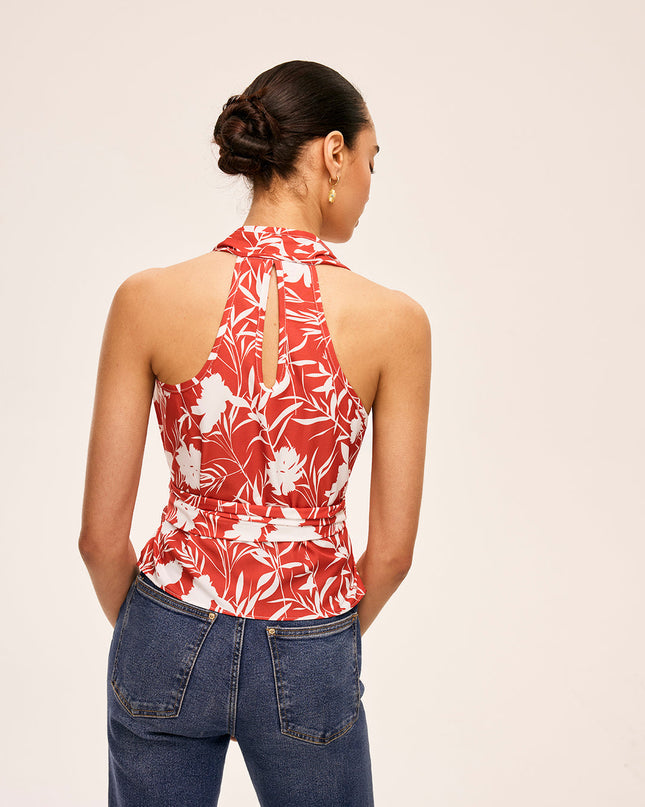 Bloemen haltertop met tailleband