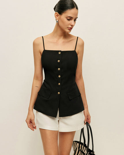 Zwarte top met knoopsluiting