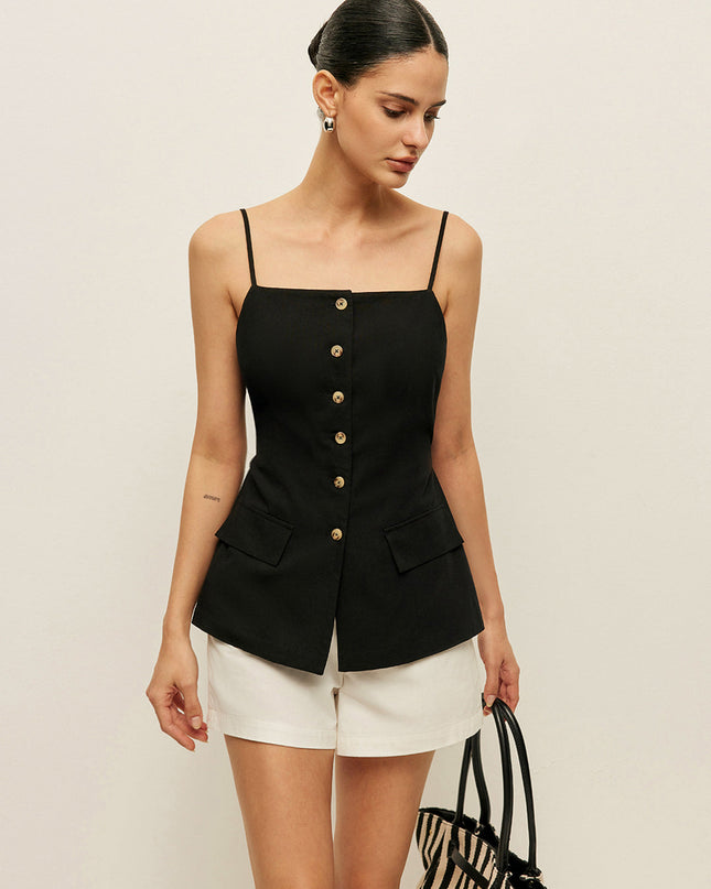 Zwarte top met knoopsluiting