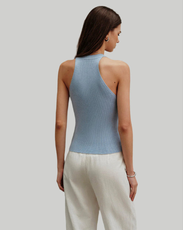 Geribbeld splitvest met V-hals