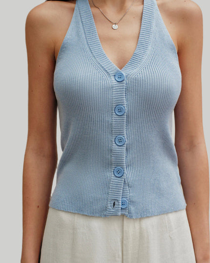 Geribbeld splitvest met V-hals
