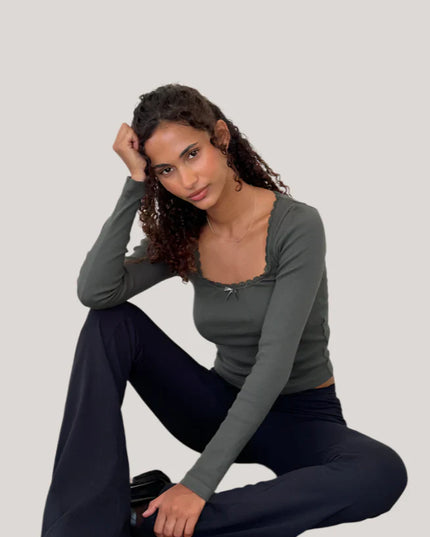 Gestreepte, slanke top met lange mouwen