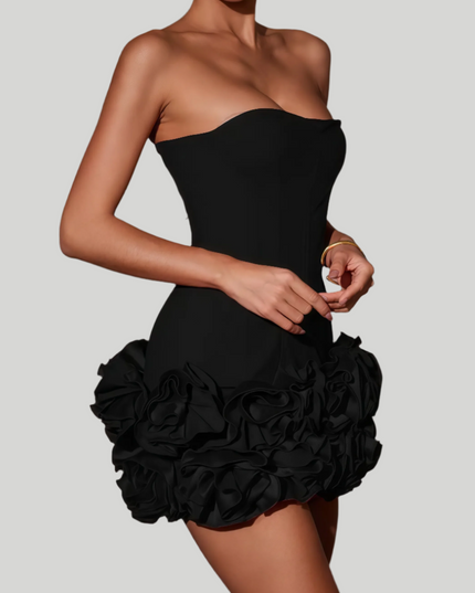 Xevia strapless mini-jurk met bloemenrok