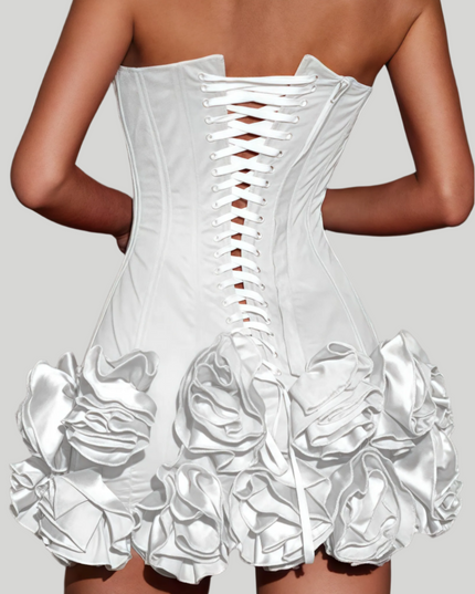 Xevia strapless mini-jurk met bloemenrok
