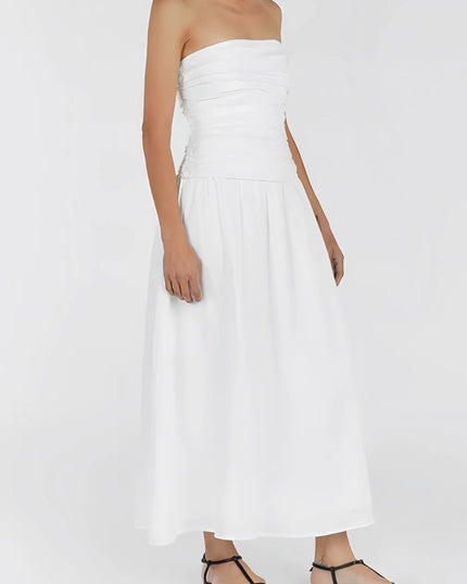 Cafila strapless linnen midi-jurk