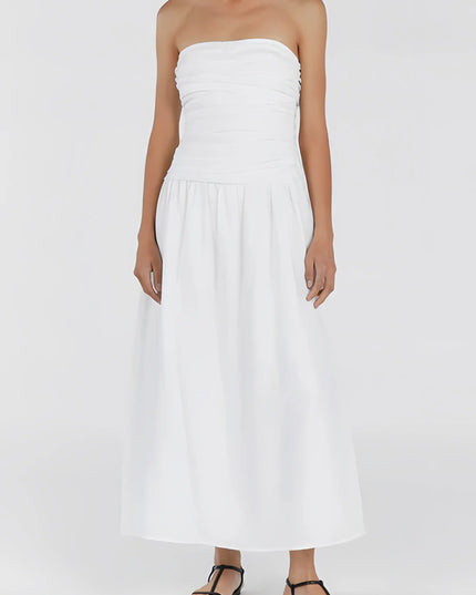 Cafila strapless linnen midi-jurk