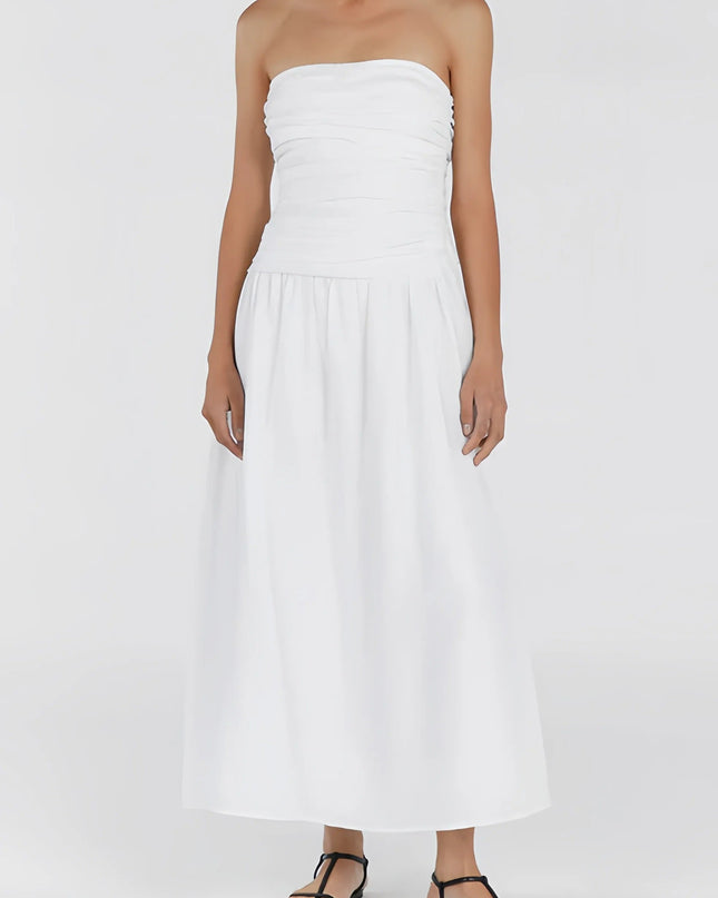 Cafila strapless linnen midi-jurk
