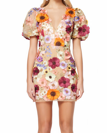 Terea V-hals mini-jurk met bloemenprint