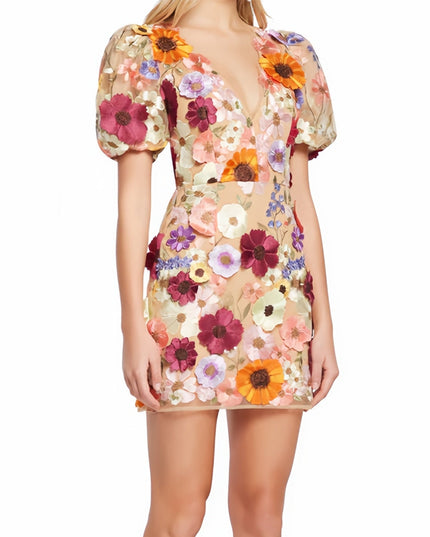 Terea V-hals mini-jurk met bloemenprint