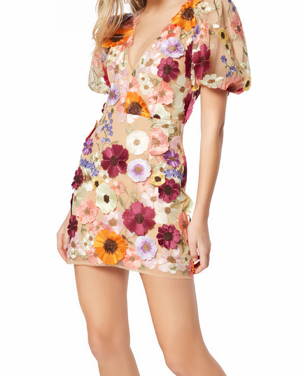 Terea V-hals mini-jurk met bloemenprint