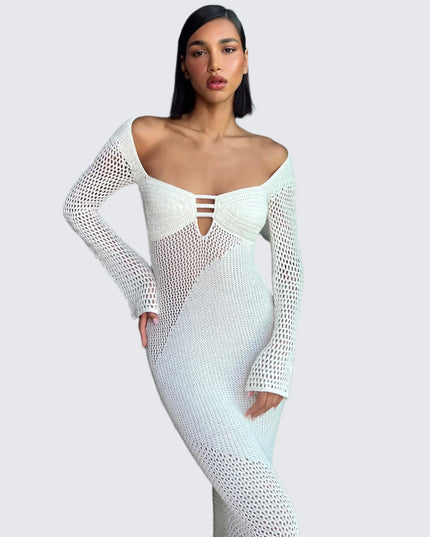 Luxe witte gebreide lange jurk