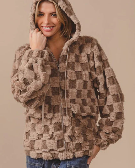 Geruite hoodie met rits